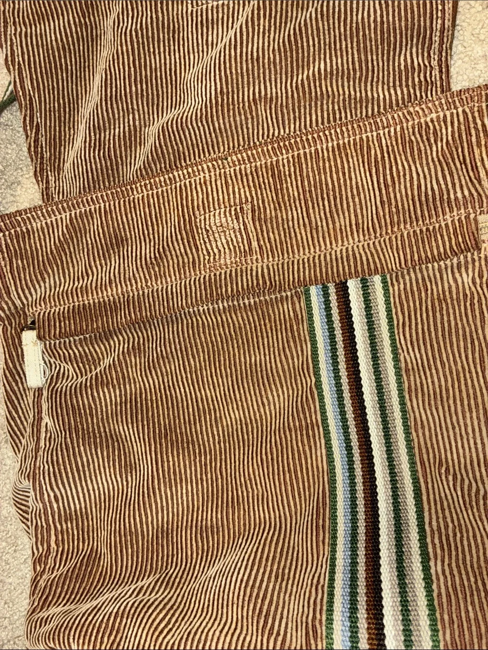 Burton Casual Brown Corduroy Large Messenger Crossbody Bag Striped Accent/Strap